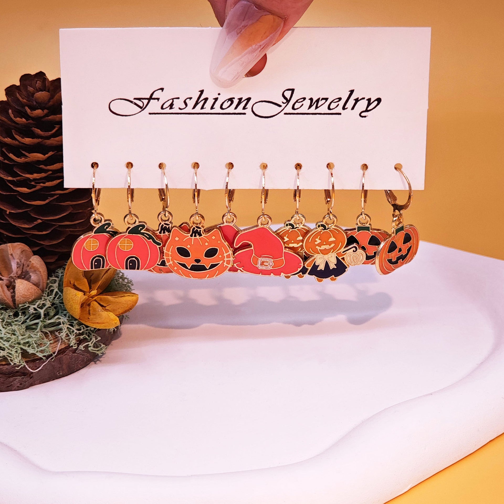 Wholesale Fashion Halloween Pumpkin Black Cat Pendant Earrings Set