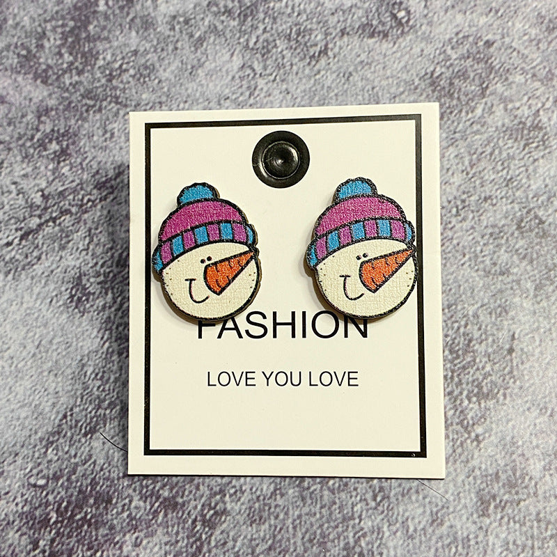 Wholesale Christmas Tree Snowman Wood Earrings