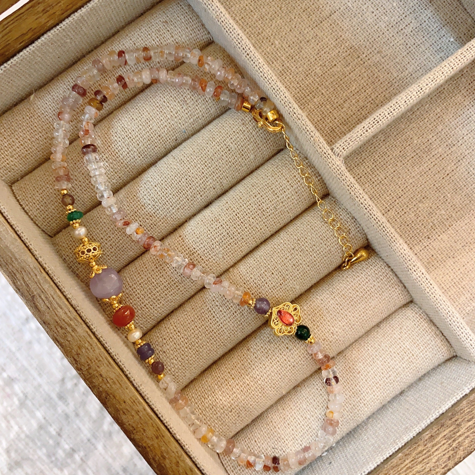 Wholesale Natural Stone Freshwater Pearl Colored Glass Beaded Necklace