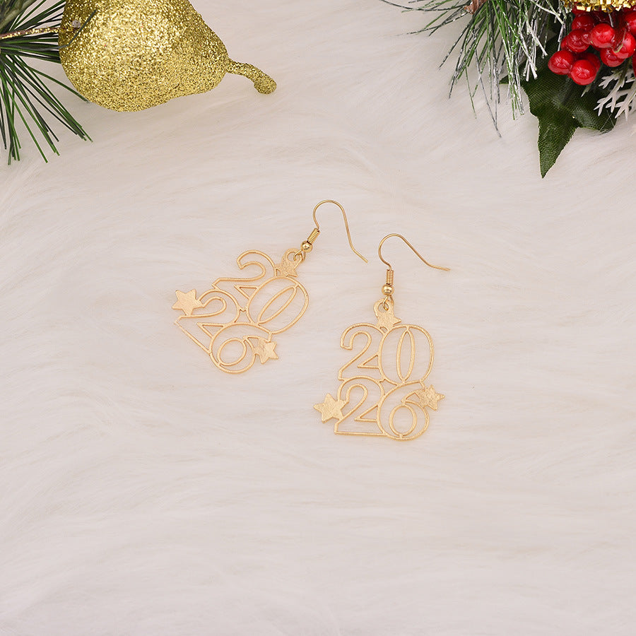 Wholesale Gold openwork number 2026 earrings