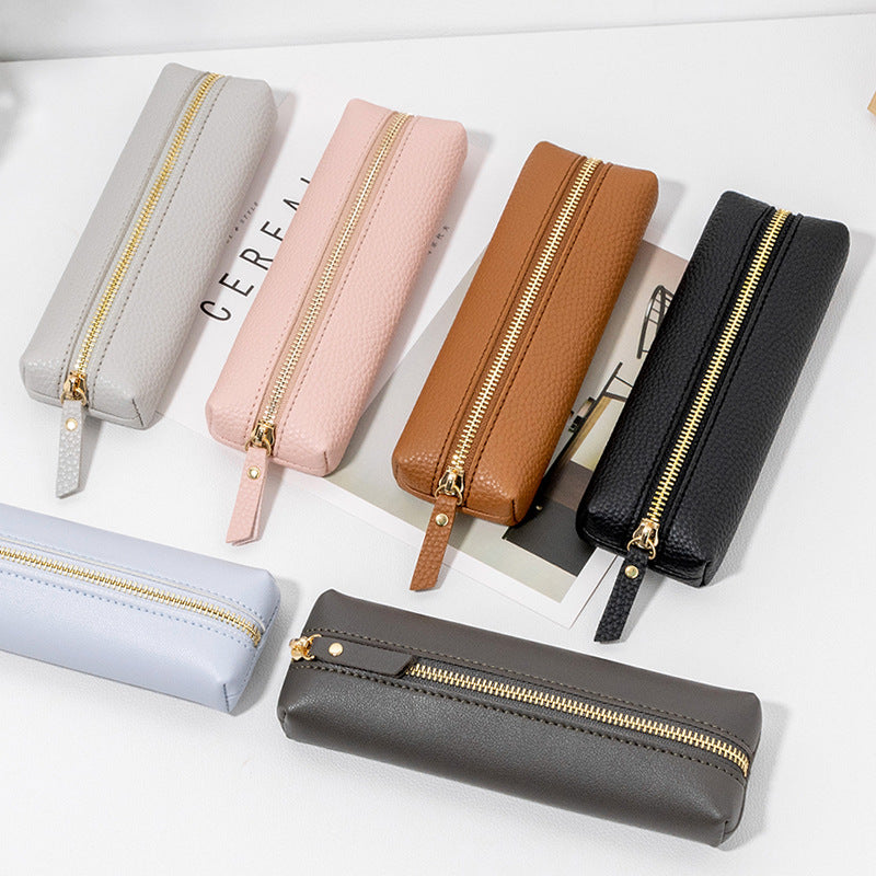 Wholesale Pebbled Leather Large Capacity Zipper Pen Bag