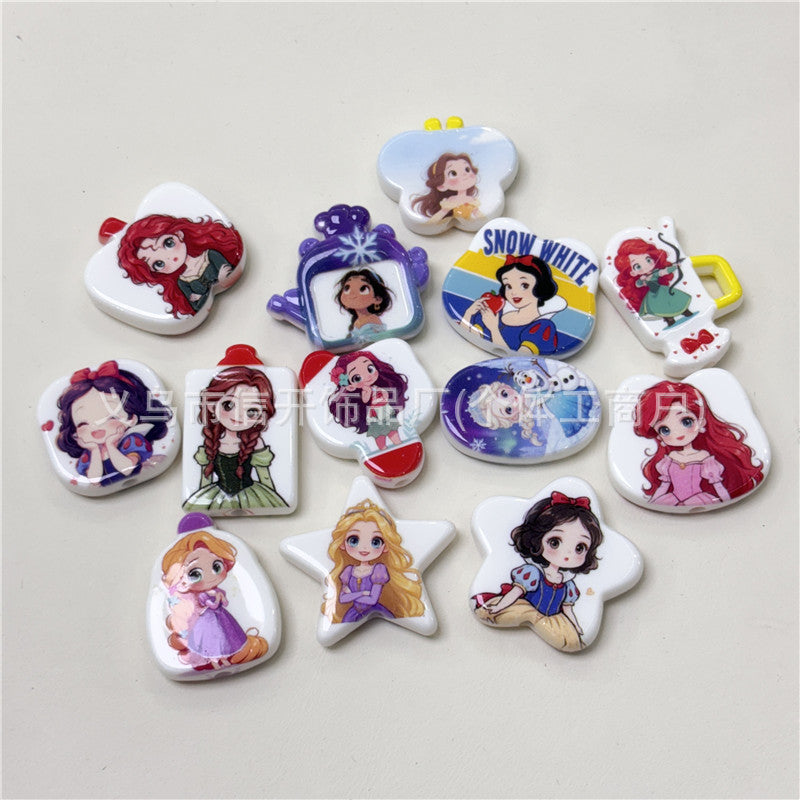 Wholesale 100pcs/pack Through hole pretty girl print irregular beaded pen accessories OLY Exclusive