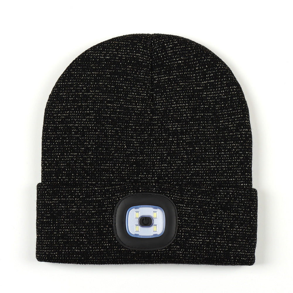 Wholesale Leopard Camo LED Knitted Hat USB Charging Warm Night Running Woolen Hat