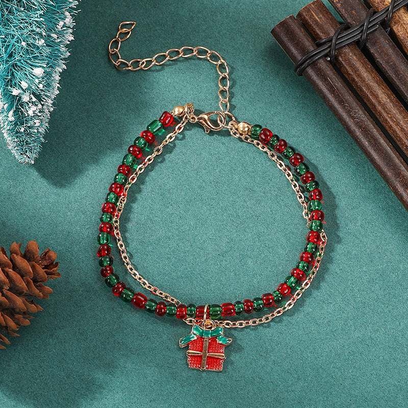 Wholesale Women S Christmas Tree Beaded Bell Bracelet Double Layer Zinc Alloy Design Holiday Gift Box Fashion Jewelry Resale