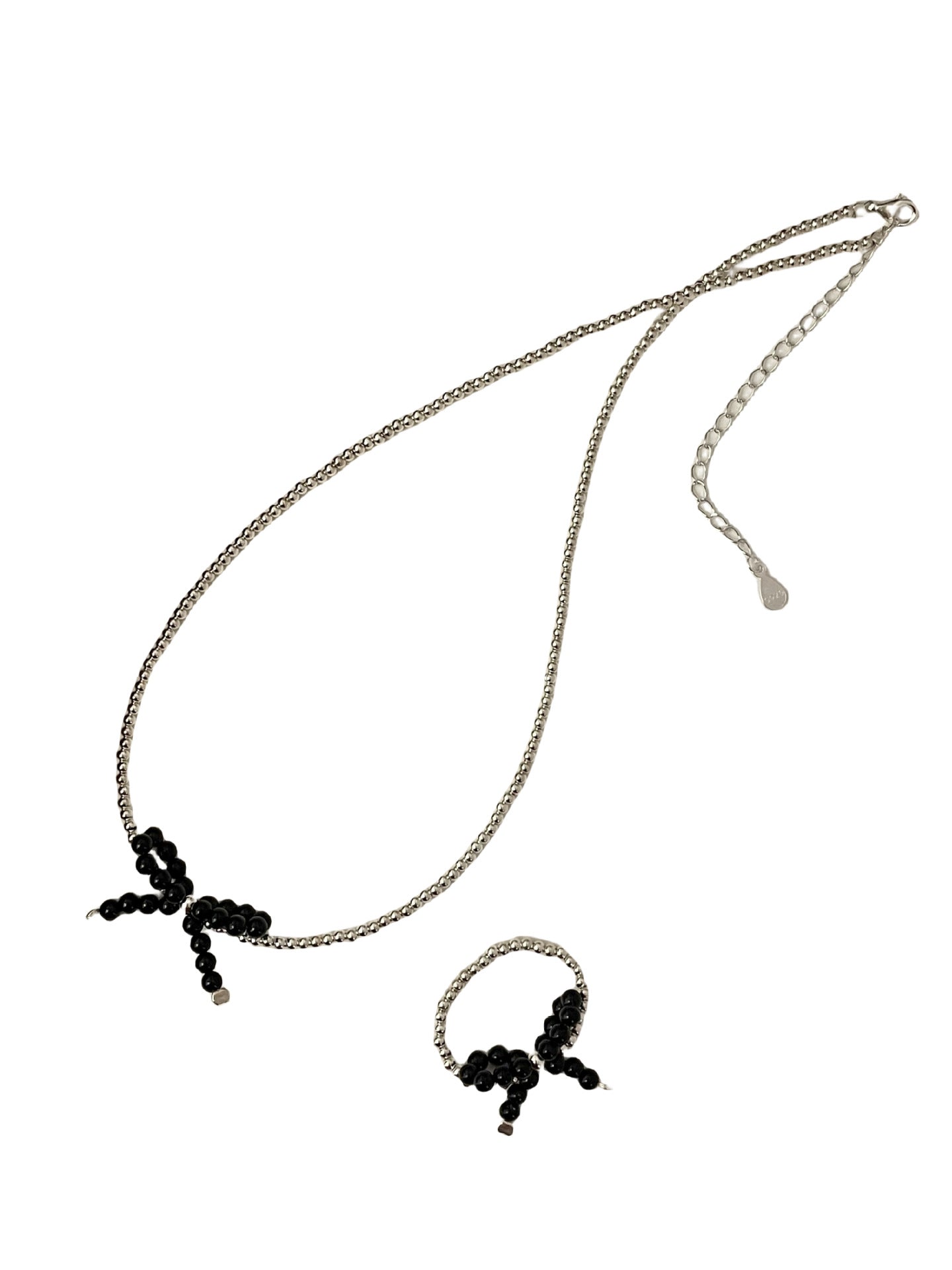 Wholesale black agate bow silver beads s925 silver clavicle chain