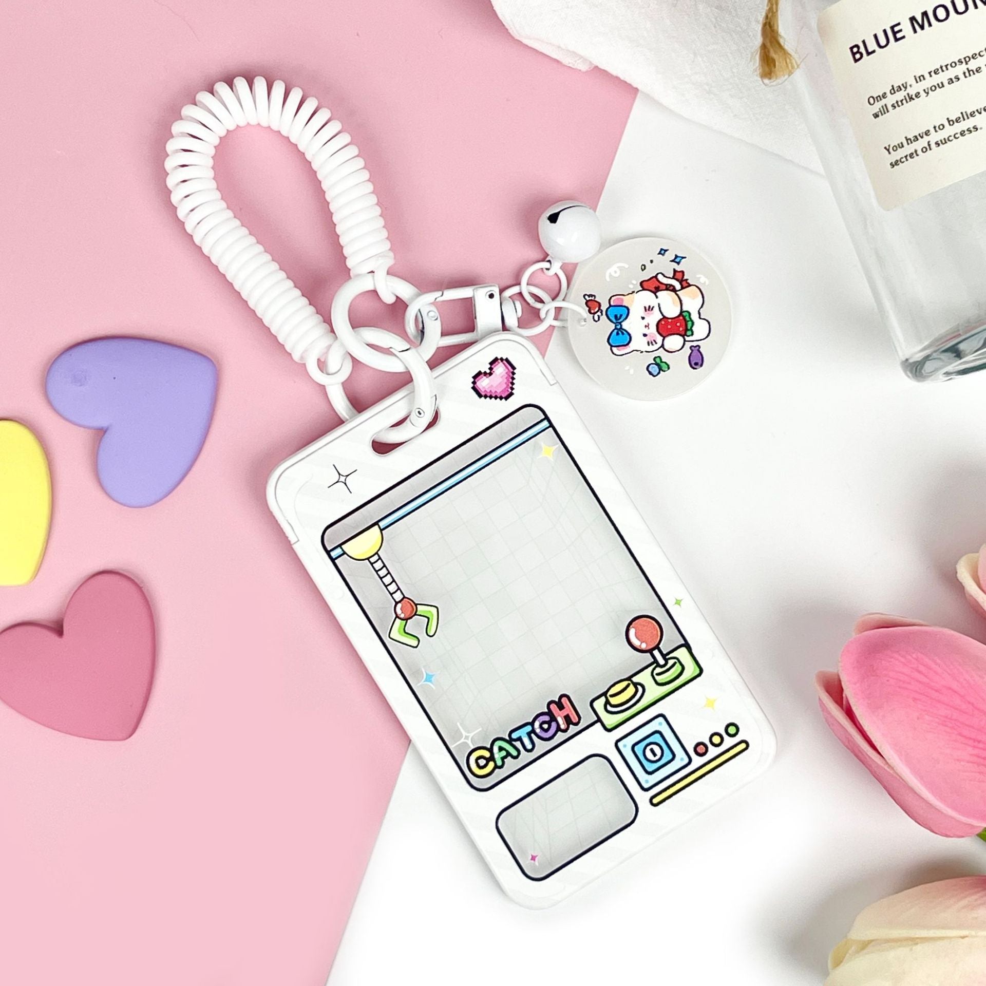 Wholesale latch type transparent card holder cartoon ID holder embossed bus card protective cover key chain