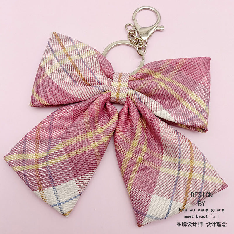 Wholesale JK handmade plaid skirt tie pendant bow keychain