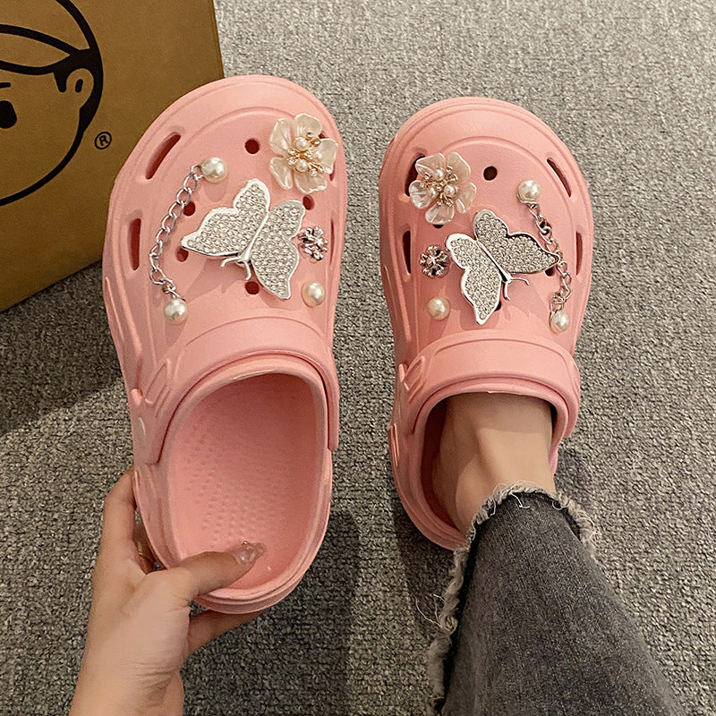 Wholesale   New Summer Hole Shoes Women's  Outer Wearing Thick-soled Height-increasing Sandals for Couple's Beach Baotou Sandals