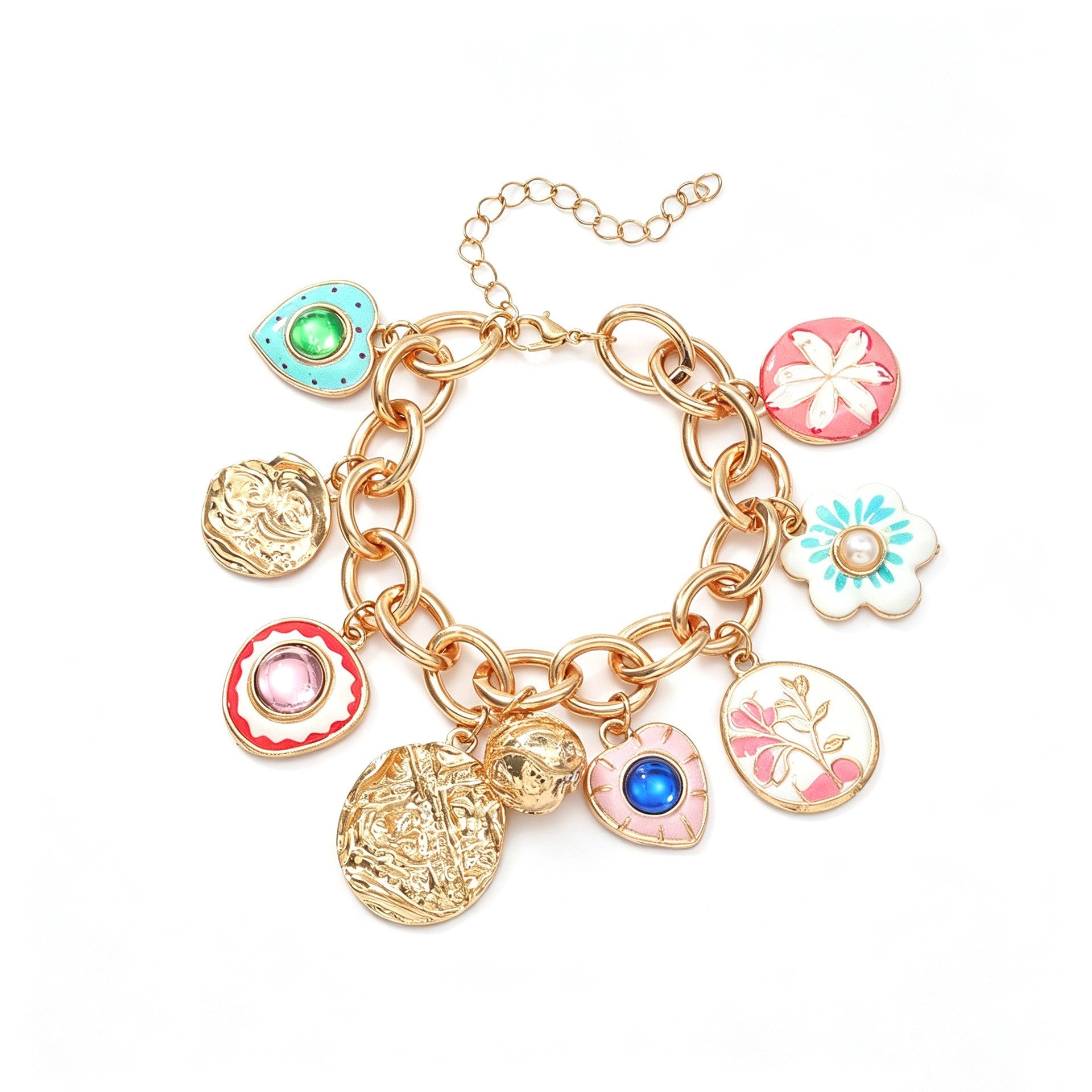 Wholesale Electroplated Alloy Bohemian Heart Flower Pendant Bracelet For Women Trendy Party Jewelry Accessory