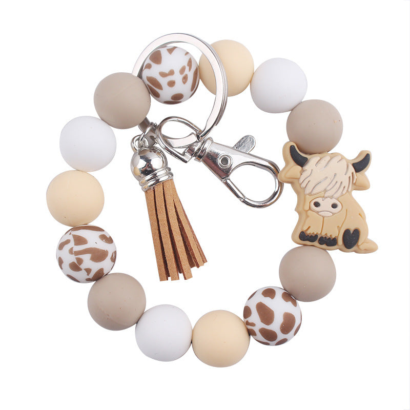 Wholesale Cartoon Bull Head Silicone Beaded Wrist Keychain