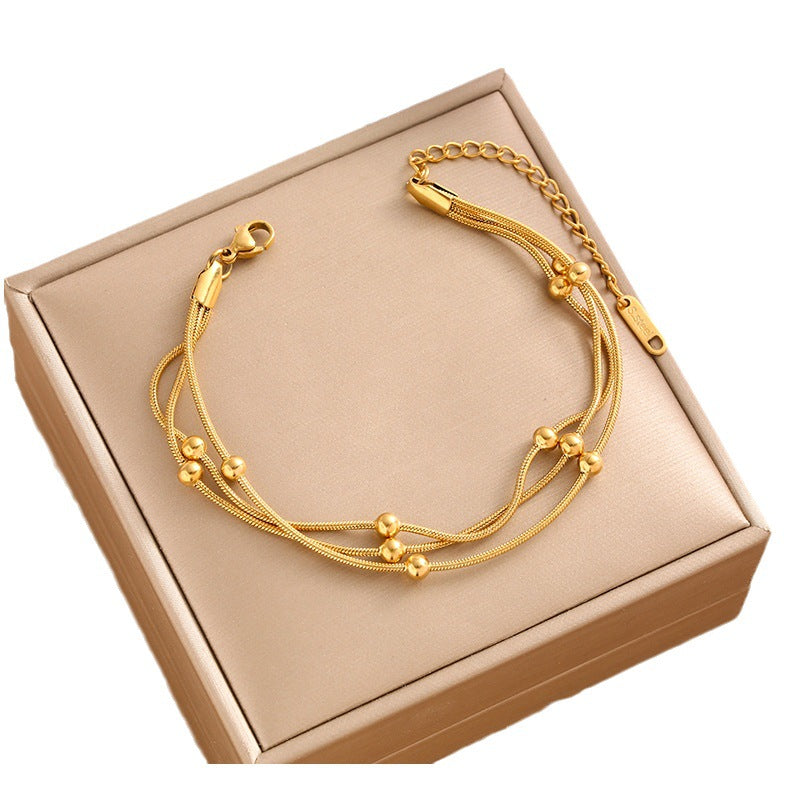 Wholesale 18K Gold Double Layer Small Round Bead Transfer Bead Bracelet