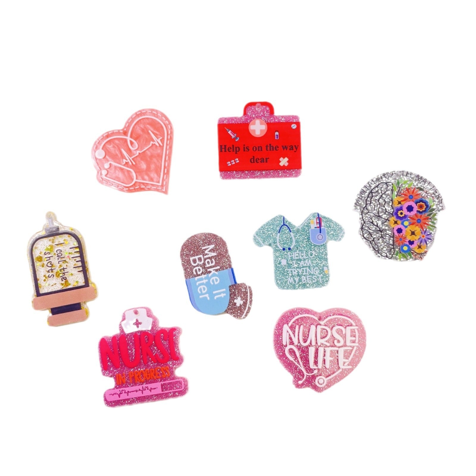Wholesale 10pcs Glitter Acrylic Cartoon Organ Nurse Day Accessories