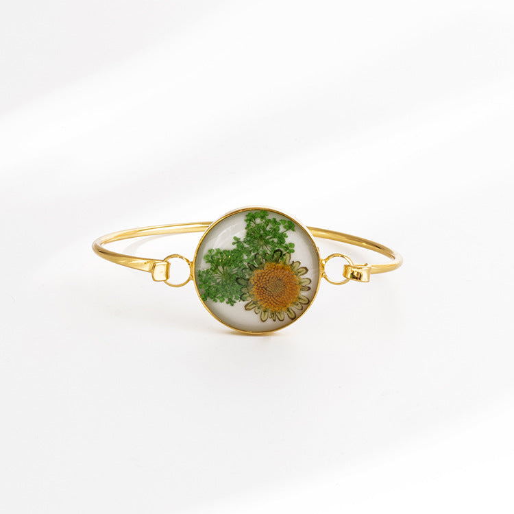 Wholesale 6pcs Dried Flower Resin Copper Simple Bracelet