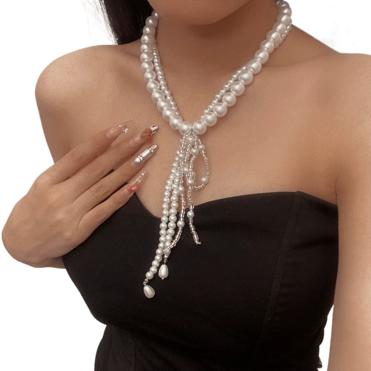 Wholesale Retro Gothic style bleeding tassel multi-layer imitation pearl necklace