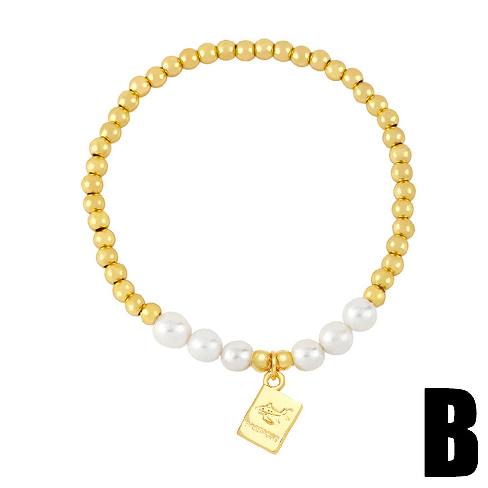 Wholesale Heart Pearl String Beads Copper Bracelet