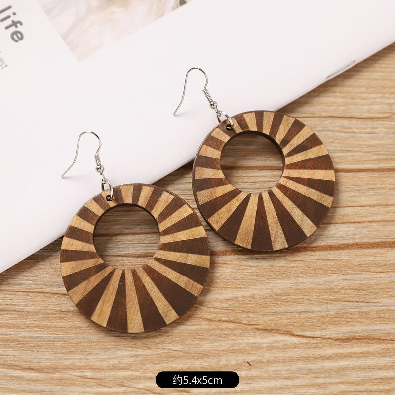 Wholesale Retro wooden exaggerated earrings Chinese ethnic style