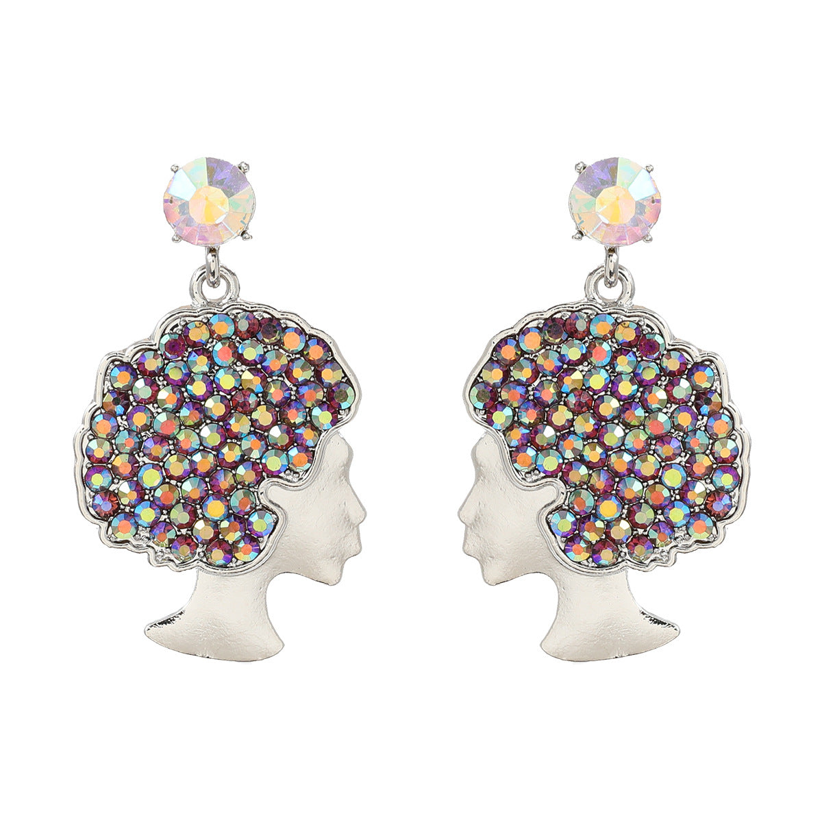 Wholesale Afro Curly Hair Full Diamond Earrings