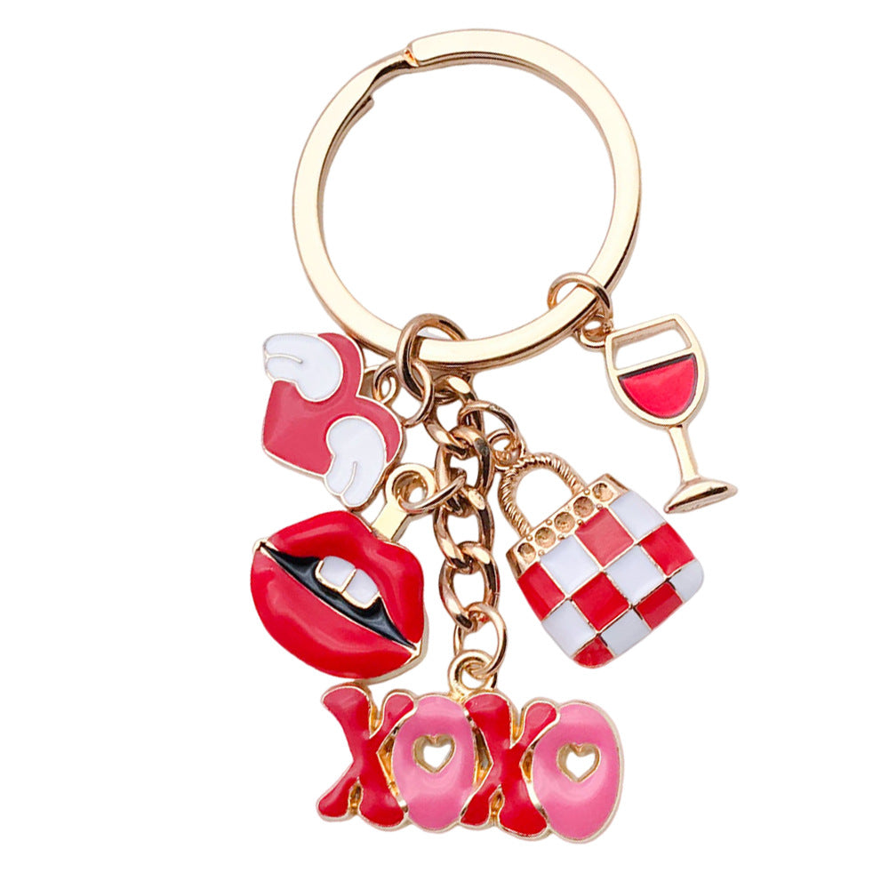 Wholesale Cartoon Drip Oil Red Love XOXO Metal Keychain