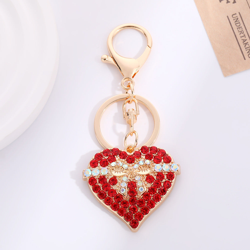 Wholesale Heart shaped bow set with rhinestones Metal Keychain