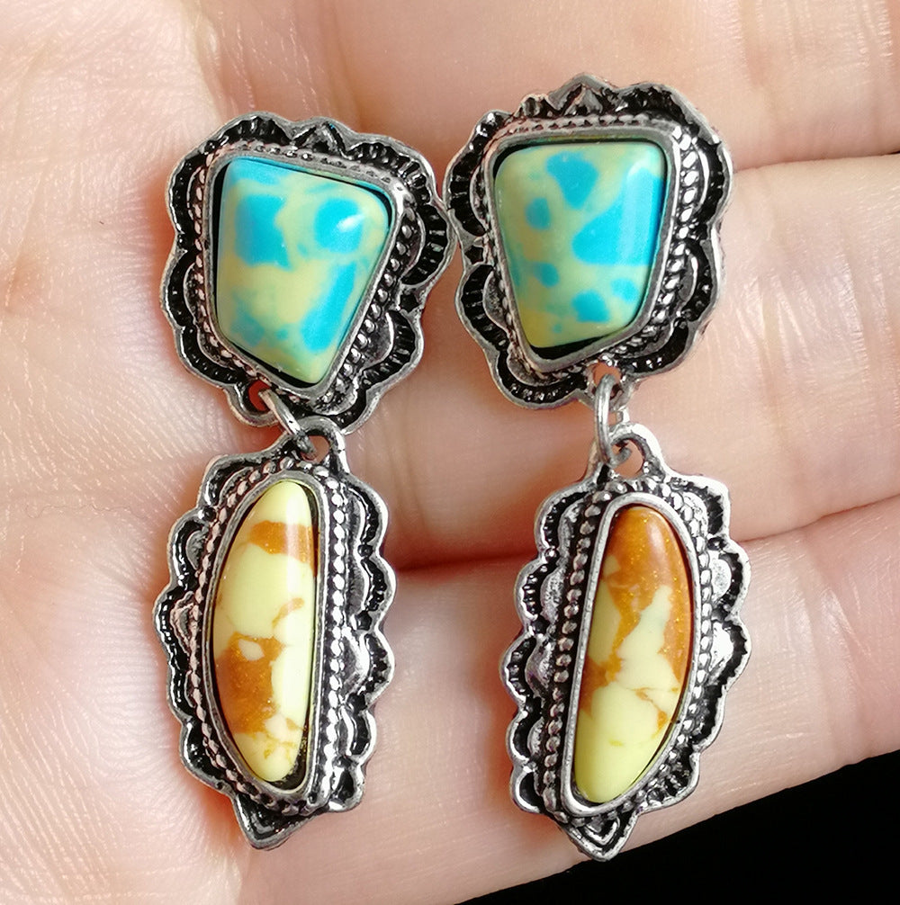 Wholesale Bohemian Turquoise Alloy Geometric Earrings