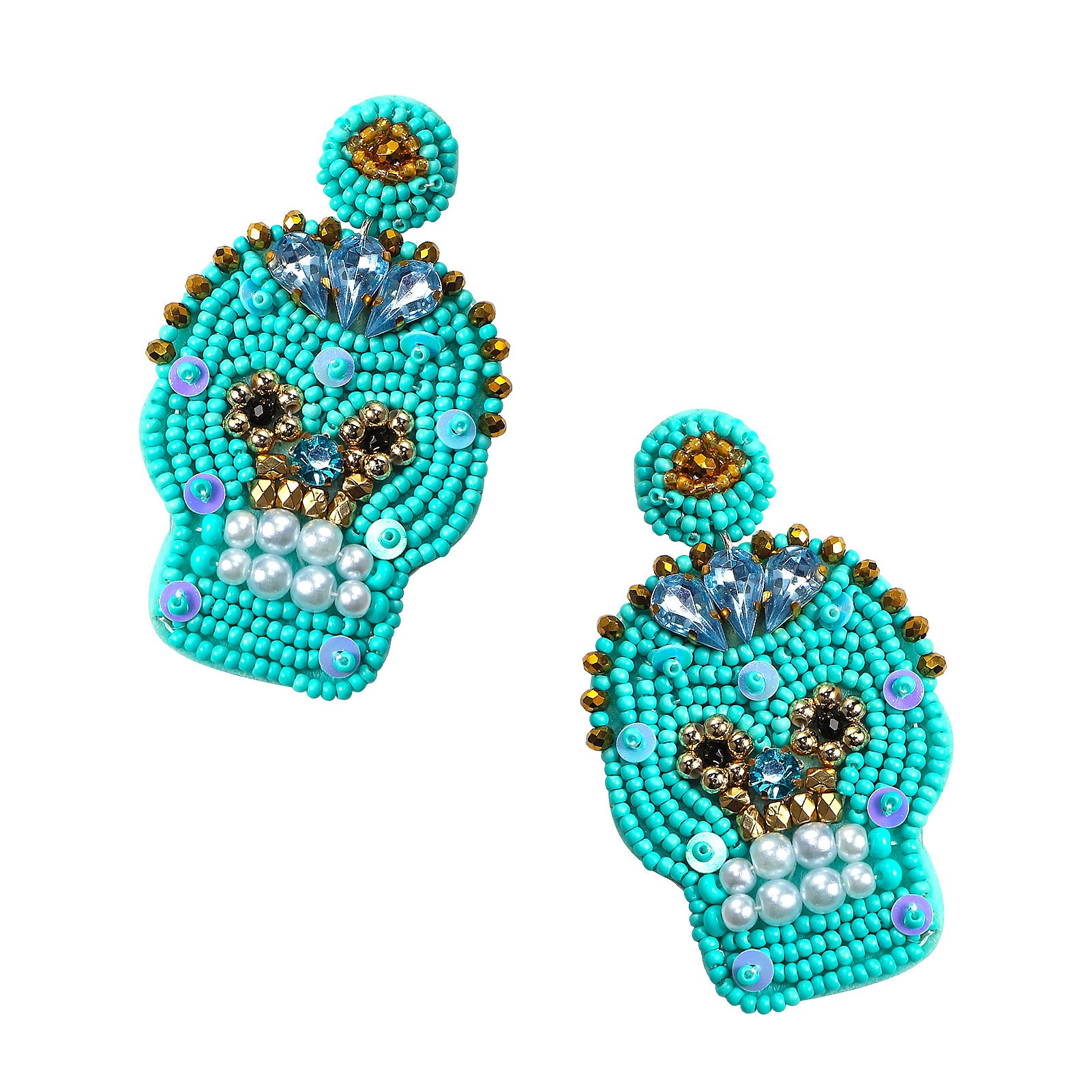 Wholesale Halloween Creative Hand-sewn Rice Beads Beaded Skull Earrings