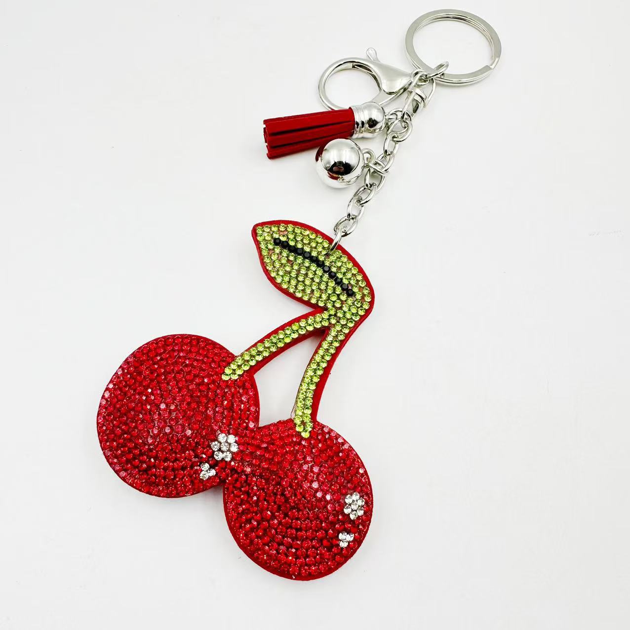Wholesale cherry rhinestone flannel keychain package pendant keychain