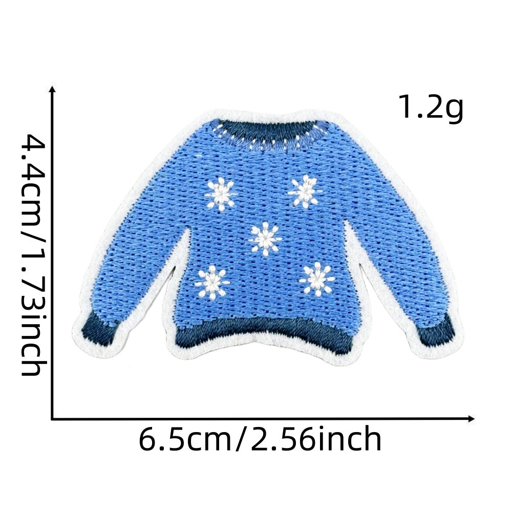 Wholesale Chic Blue Doodle Christmas Embroidery Patches Clothing Applique Stickers DIY Fashion Accessory Gift