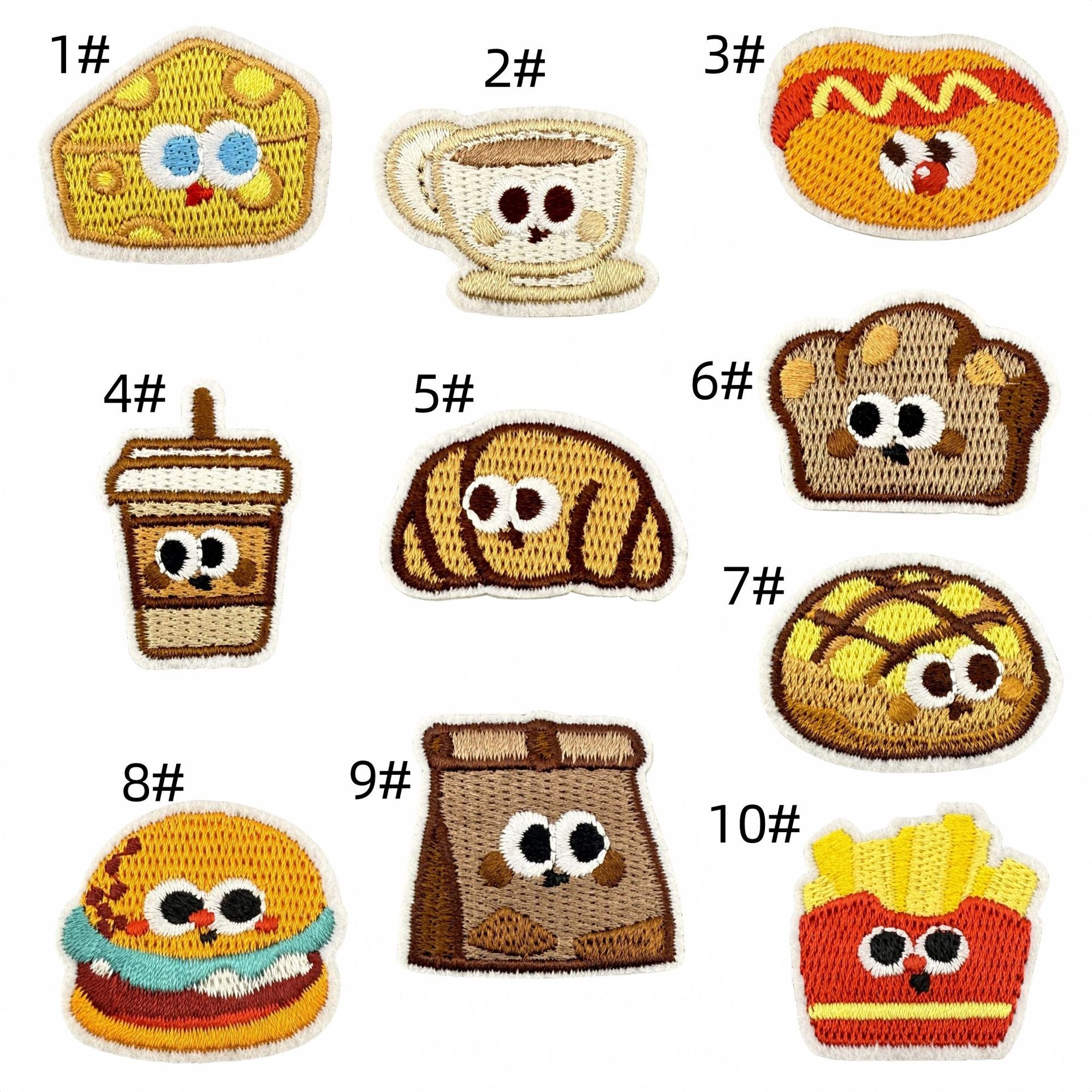 Wholesale Fashion Cartoon Food Embroidered Cloth Patches Cute Milk Tea Bread Design Sew On Decorative Clothing Accessory