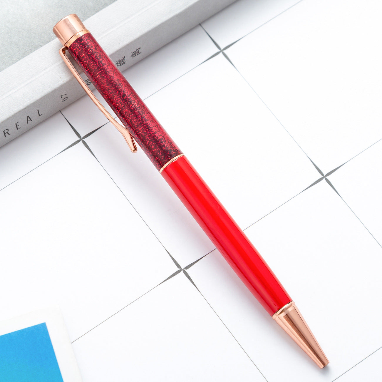 Pañera de polvo de oro colorido de metal al por mayor de metal y bolígrafo