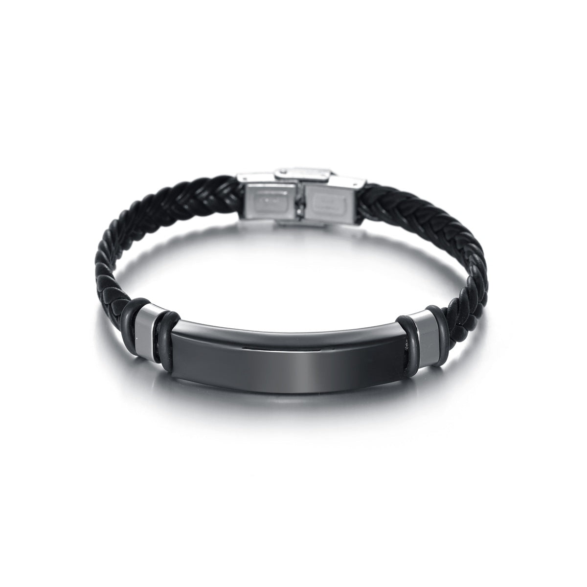 Wholesale Braided Leather Stainless Steel Bracelet with LOGO Engraved