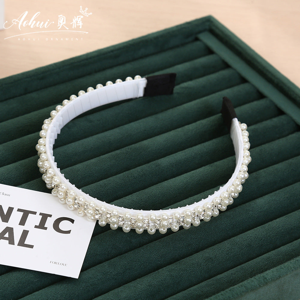 Wholesale Hand-woven imitation pearl headband wrapped headband bridal hair accessories crown bow versatile hairpin female
