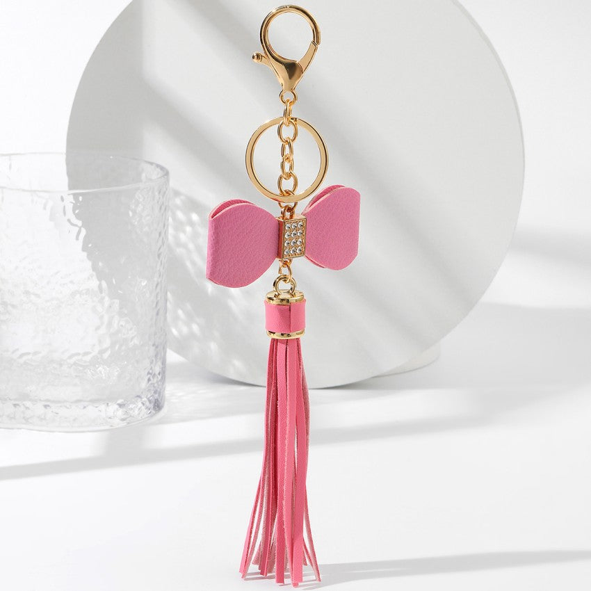 Wholesale Leather Leopard Diamond Bow Keychain