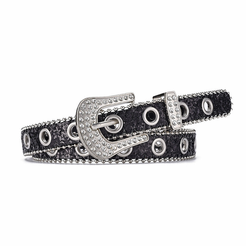 Wholesale Rhinestone Pin Buckle Decoration Y2k Personalized Sequin Hollow Eye Punk Belt