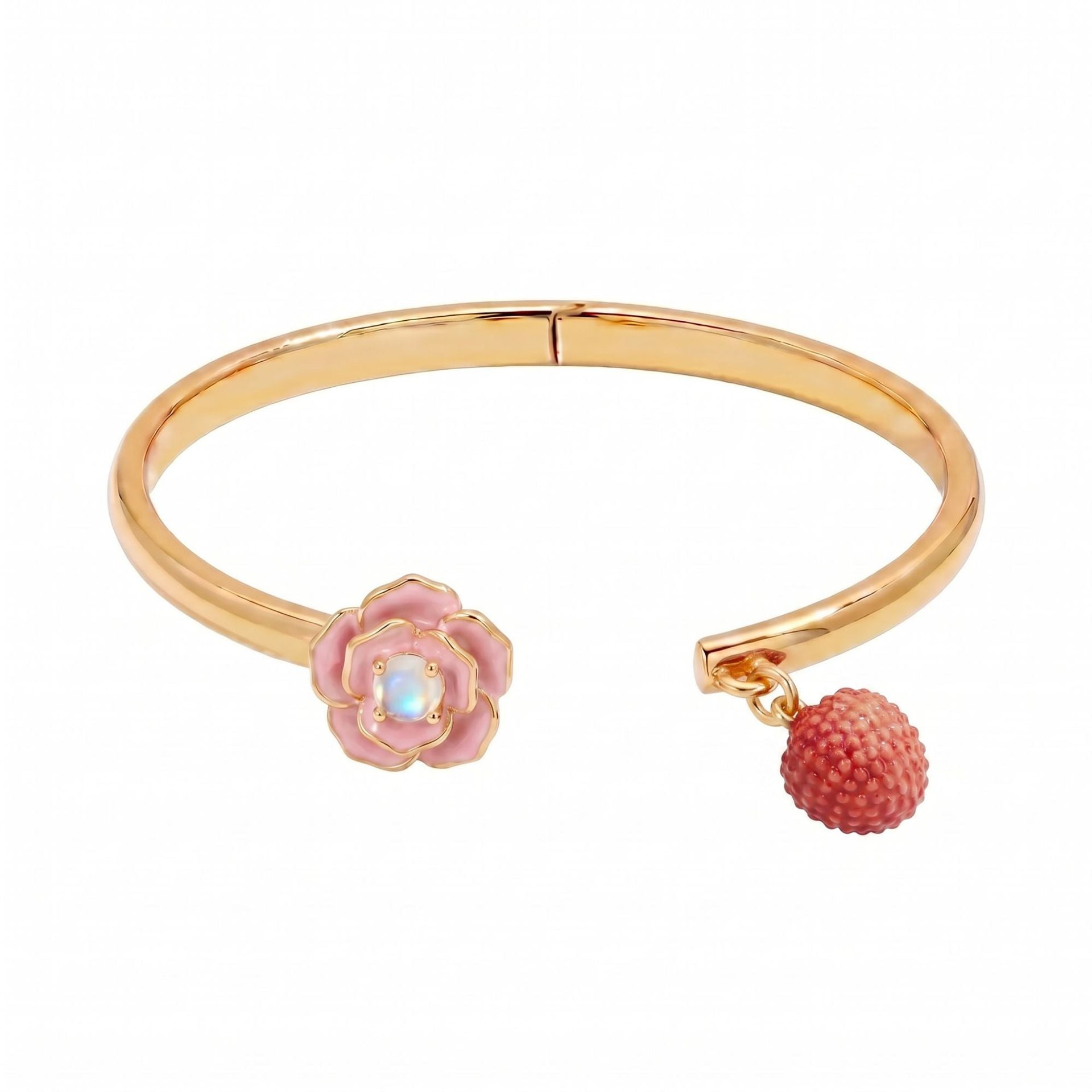 Wholesale Enamel Fruit Open Bangle Bracelet Gold Plated With Pomegranate Strawberry Cherry Watermelon Motifs Women S Fashion Jewelry Gift