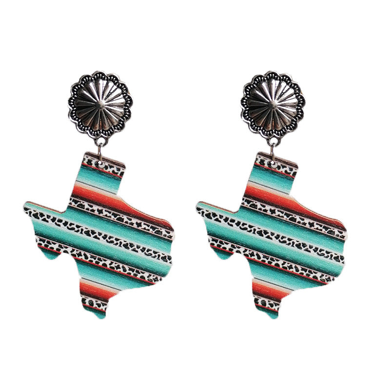 Wholesale 2 pairs/pack American Texas Western Style Aztec Colorful Leopard Print Pumpkin Flower Wooden Alloy Earrings
