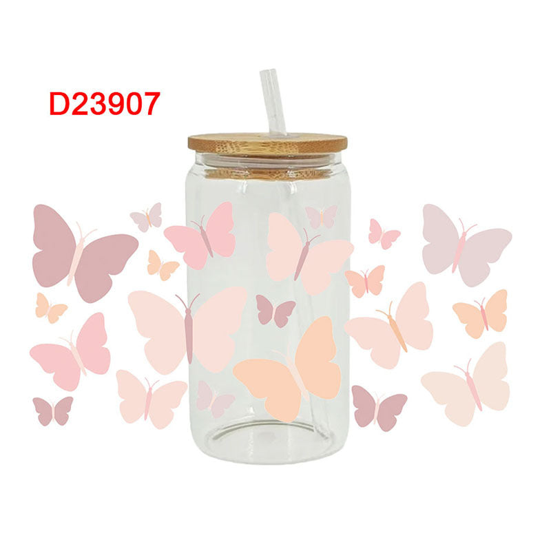 Wholesale Colorful Butterfly Flowers 16oz Cup UV DTF Wraps