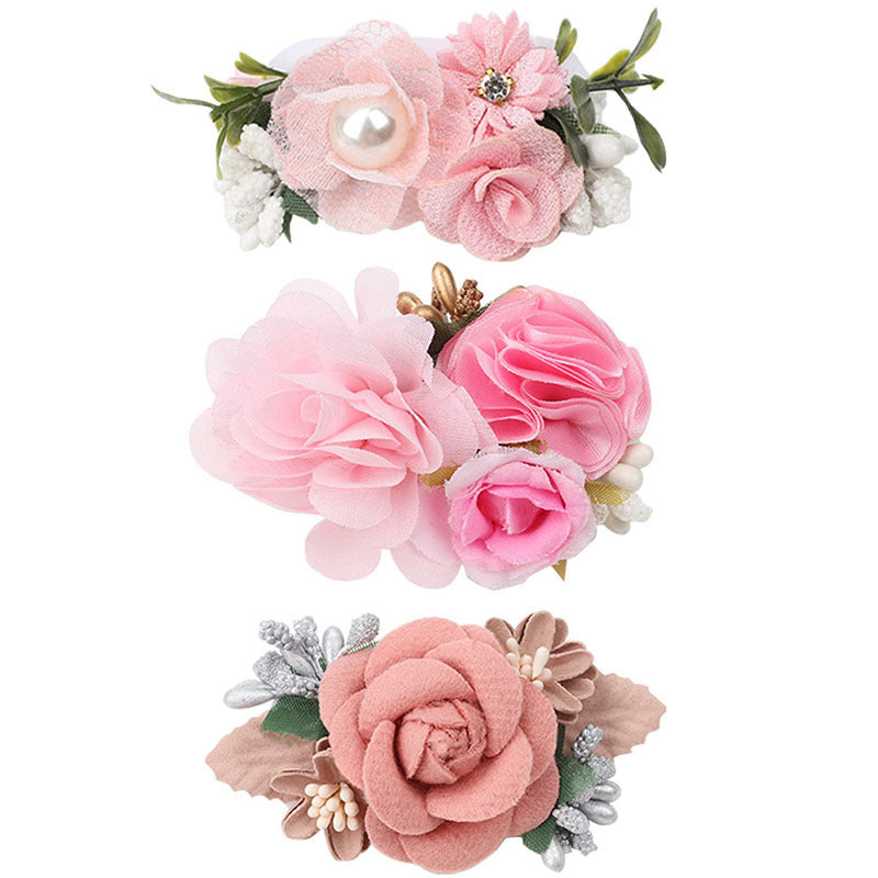 Wholesale Three Sets Pink Fake Head Flower Hair Clips
