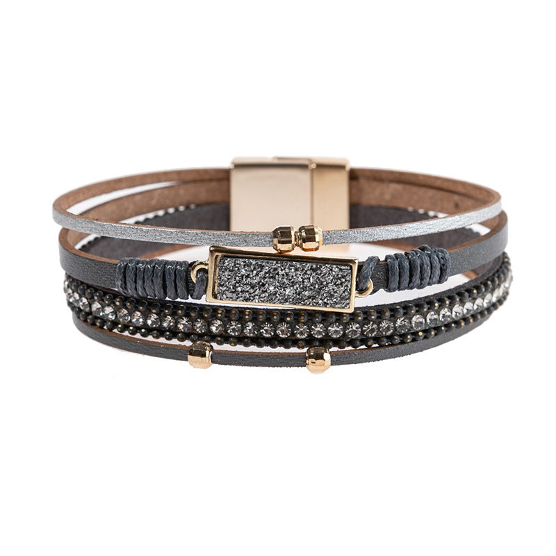 Wholesale Multi layer diamond crystal magnetic buckle  Layered Bracelet Set