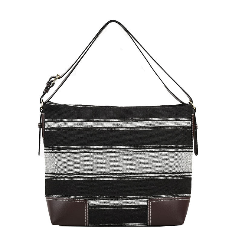 Wholesale Contrast Color Striped Canvas Bag Large Capacity Shoulder Bag Casual Crossbody Bag