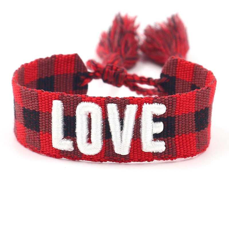 Wholesale 3D Embroidery Letter Tassel Polyester Bracelet