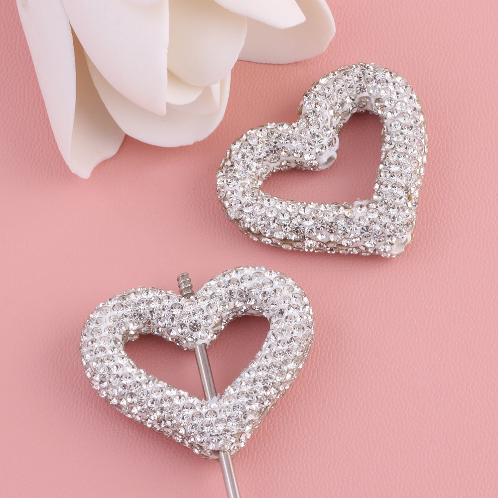 Wholesale 10pcs Hollow out heart-shaped water drill filled with clay straight hole beads