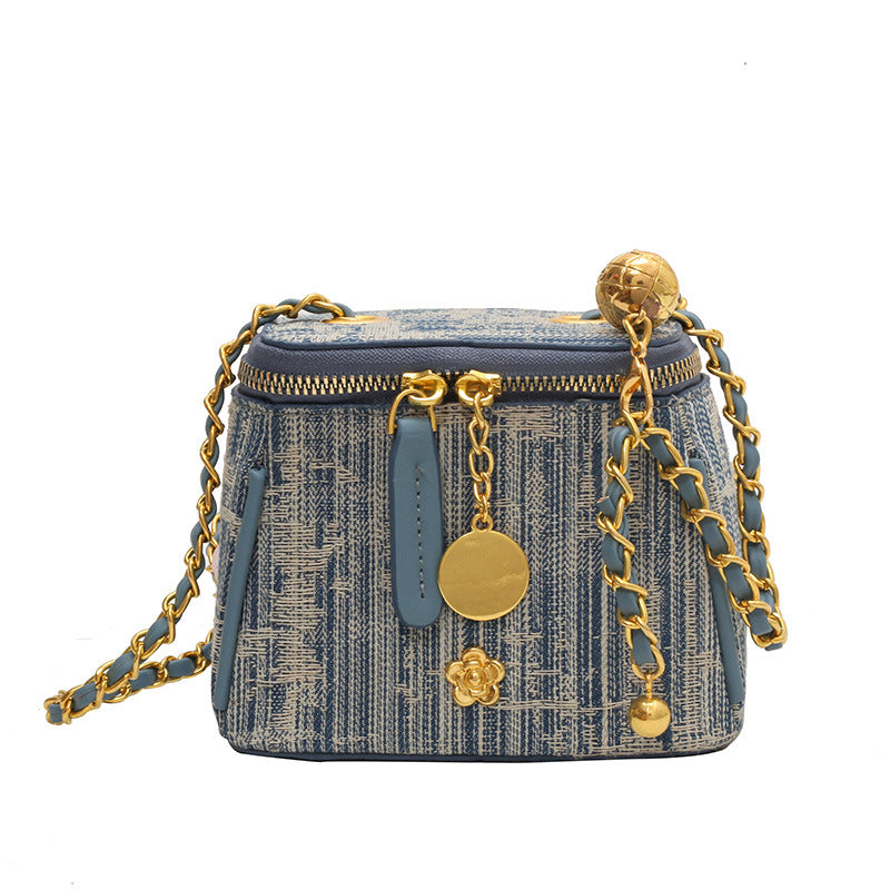 Wholesale Versatile Fashion Denim Striped Blue Crossbody Bucket Bag