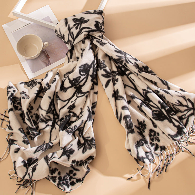 Wholesale Korean Version Sweet Girl Style Printed Warm and Thick Imitation Cashmere Scarf