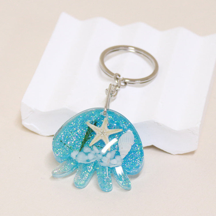 Wholesale 6pcs Jellyfish Shape Resin Glue Real Starfish Shell Ocean Keychain