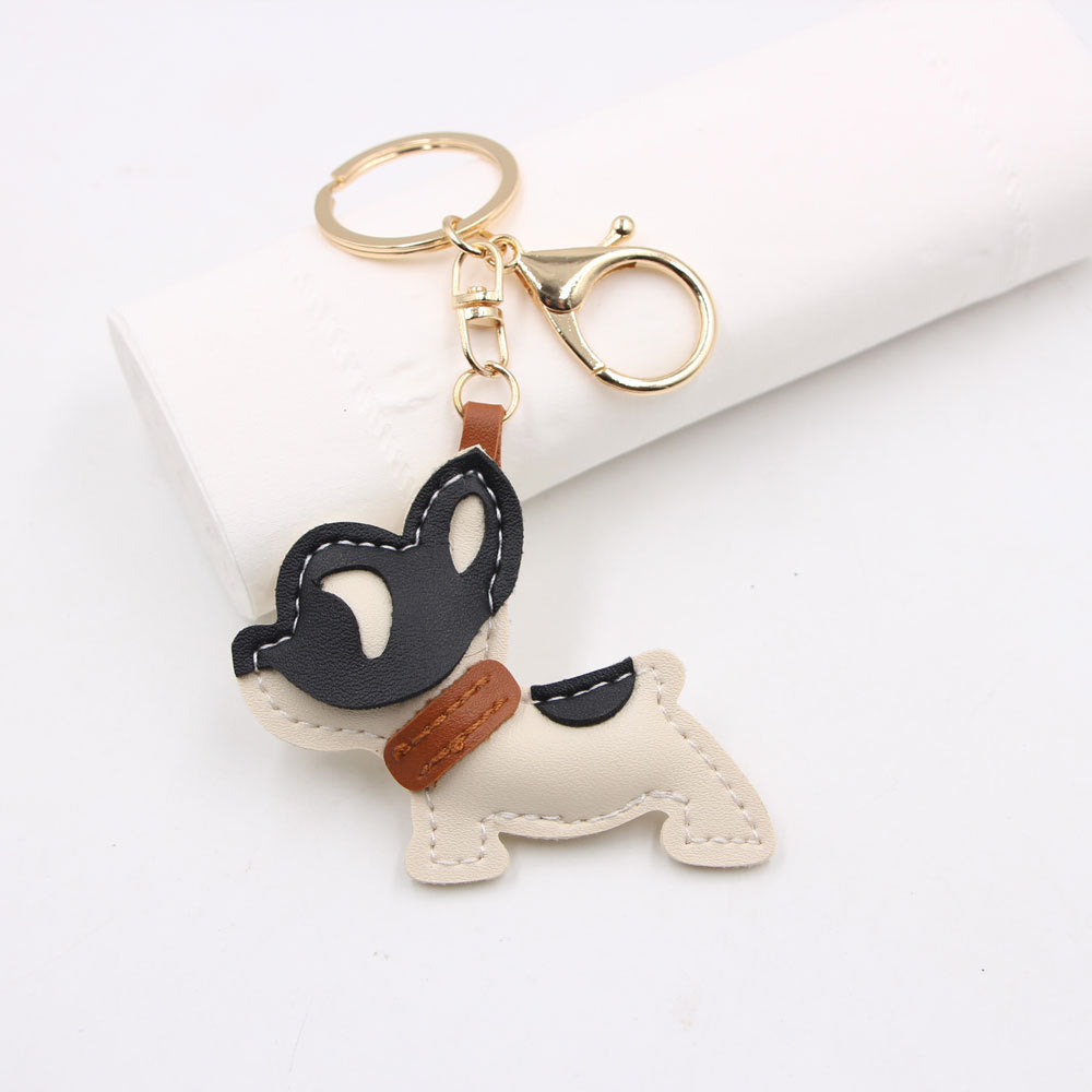 Wholesale Handmade French Bulldog Artificial Leather Keychain Bag Charm Pendant Decorative Accessory For Bags Keys Luggage