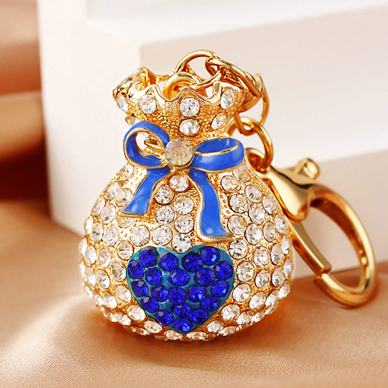 Wholesale Metal Pearl Heart Lucky Bag Keychain Cute Car Key Accessory Bag Charm For Women Gift