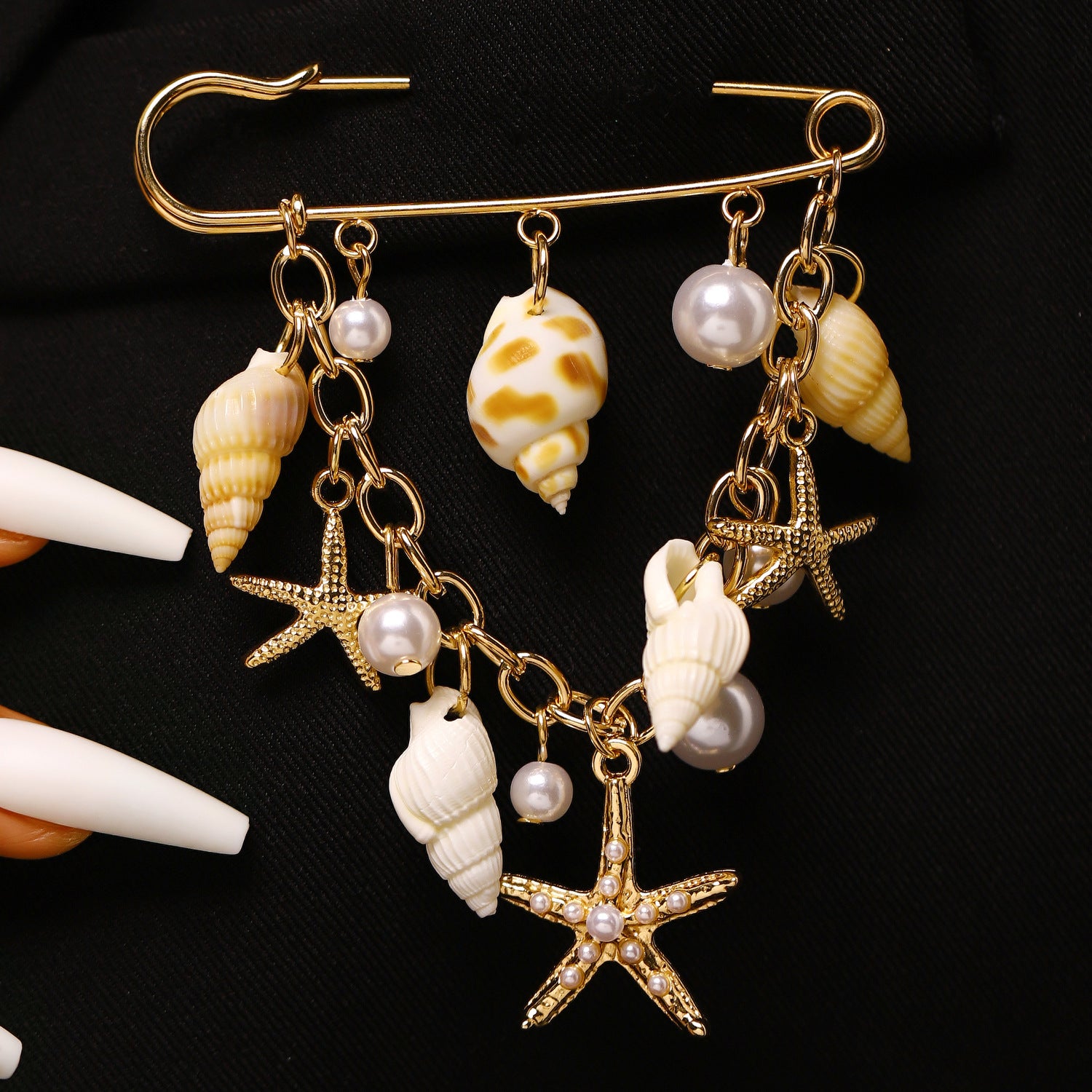 Wholesale Alloy Gold Beach Brooch Pendant Starfish Shell Imitation Pearl Women S Multifunctional Pants Chain Clip Everyday Jewelry Accessory Gift