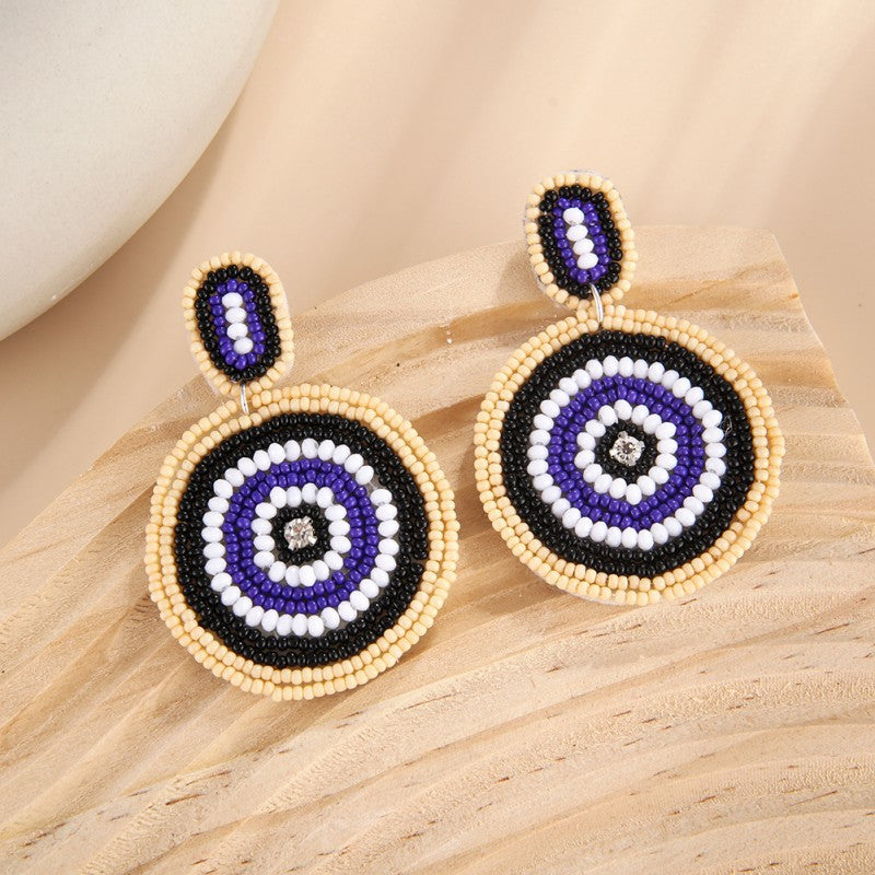 Wholesale Ethnic Style Geometric Disc Fabric Rice Bead Earrings
