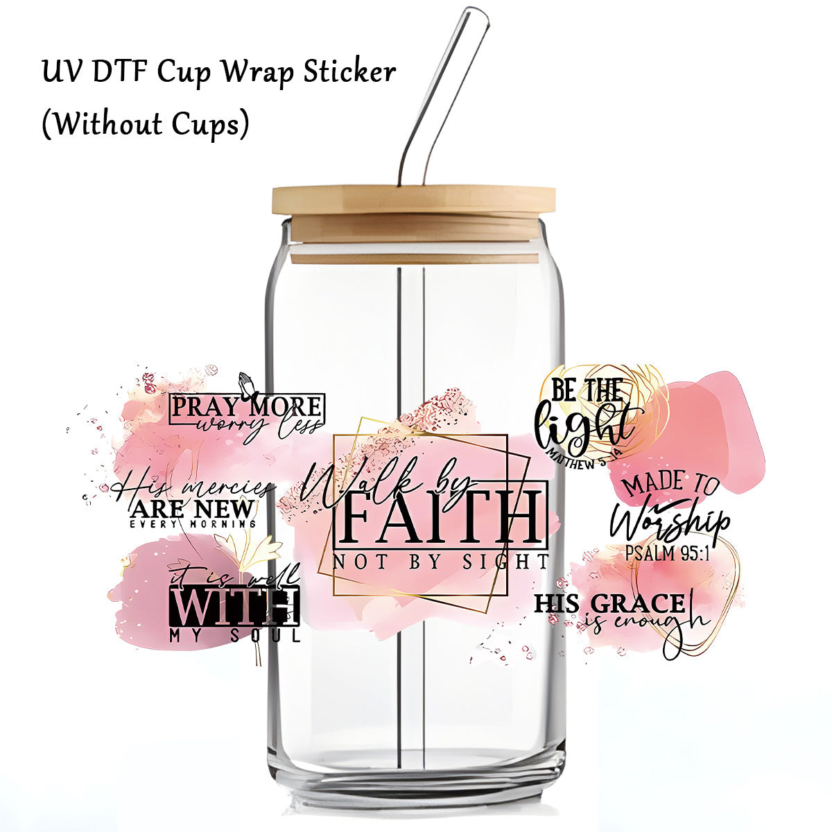 Wholesale Bible Jesus Crystal Sticker Transparent  16oz UV DTF Glass Cup Sticker
