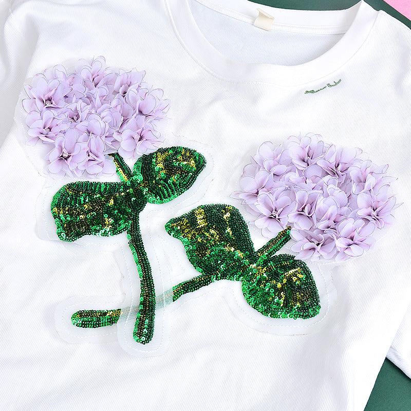 Wholesale Trendy Purple Sequined Hydrangea Applique Patch Hand Sewn Beaded Embroidery DIY Craft Supply For Coat Decoration